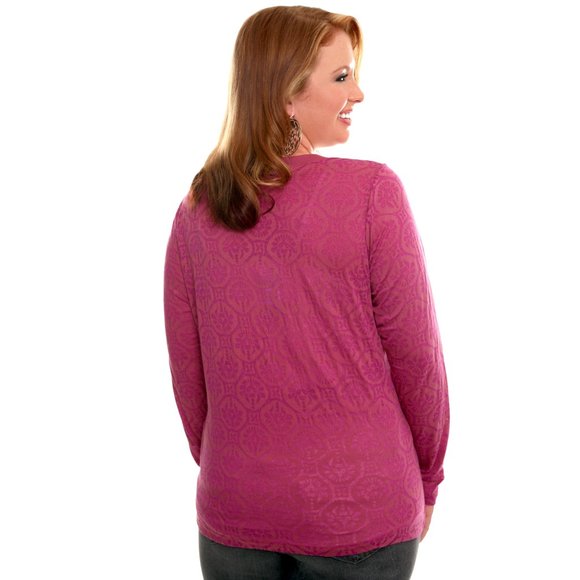 Torrid Size 0 Long Sleeve Rose Purple Henna Burnout Top - Picture 2 of 9